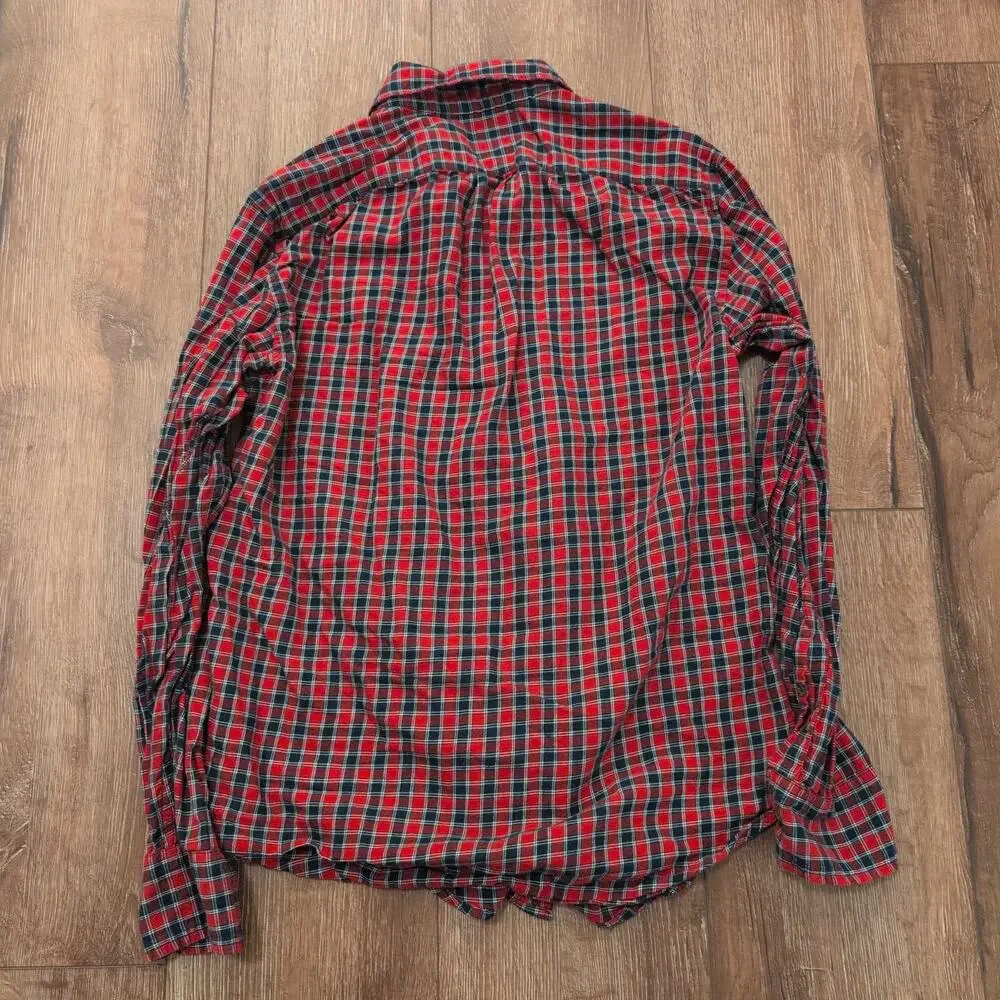 J.CREW Men's Medium Brushed Twill Button Up Shirt Red Plaid Tartan‎ Slim Cotton